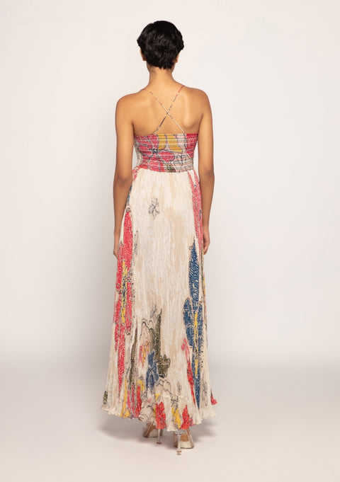 Ivory micro pleated maxi dress