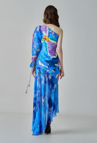 Alison Blue One-Shoulder Asymmetric Dress by Saaksha & Kinni, available on Indiaspopup.com