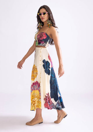 Daisy Print Strapless Bustier And Skirt by Saaksha & Kinni, available on Indiaspopup.com