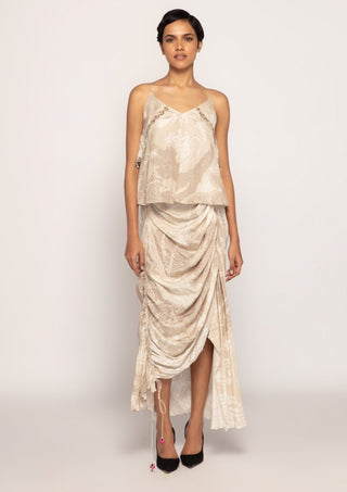 Saaksha & Kinni-Ivory Beige Printed Blouse And Skirt-INDIASPOPUP.COM