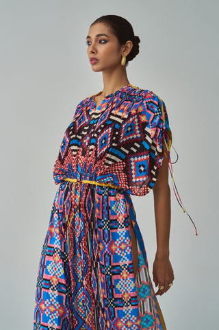 Sasha Blue Ikat Kaftan by Saaksha & Kinni, available on Indiaspopup.com