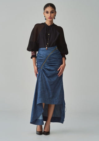 Tara black blouse and denim skirt