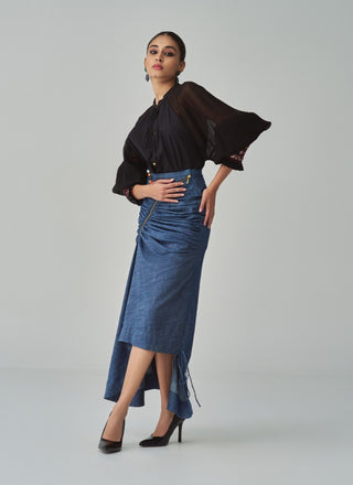 Tara Black Blouse And Denim Skirt by Saaksha & Kinni, available on Indiaspopup.com