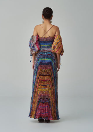 Anna Multicolor Block Print Maxi Dress by Saaksha & Kinni, available on Indiaspopup.com