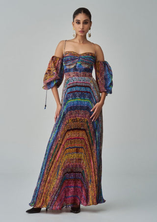 Anna Multicolor Block Print Maxi Dress by Saaksha & Kinni, available on Indiaspopup.com