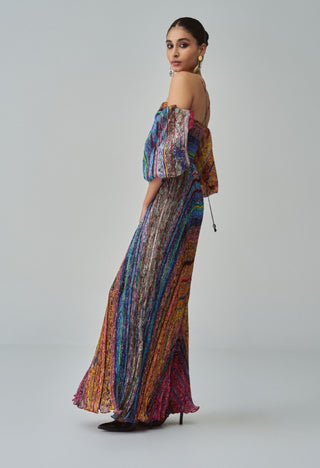 Anna Multicolor Block Print Maxi Dress by Saaksha & Kinni, available on Indiaspopup.com