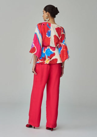 Nina pink red ikat blouse and palazzo