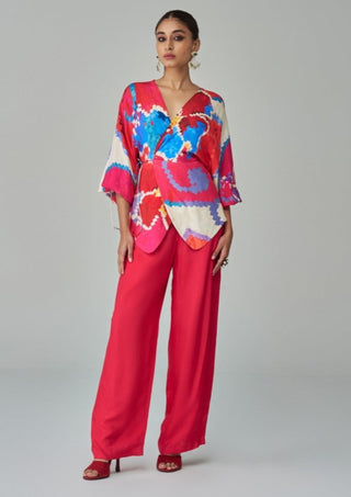 Nina pink red ikat blouse and palazzo