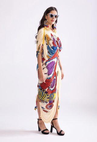 Zia Tribal Printed Pleat Kaftan Dress by Saaksha & Kinni, available on Indiaspopup.com