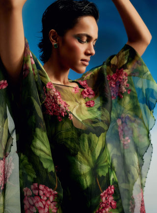 Geranium garden 3d floral kaftan with slip