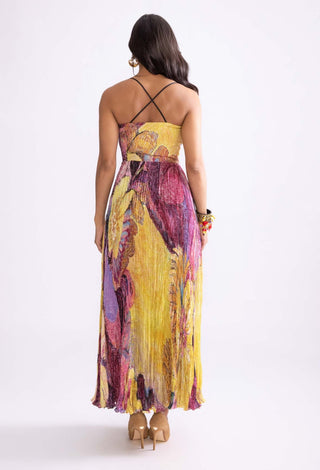 Nala Yellow Pleat Maxi Dress by Saaksha & Kinni, available on Indiaspopup.com