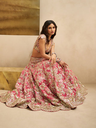 Deep berry blossom bridal lehenga set