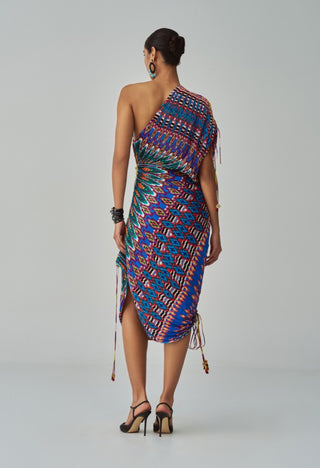 Mira multicolor ikat pleat sari dress