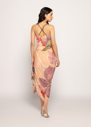 Saaksha & Kinni-Peach Bandhani Printed Draped Dress-INDIASPOPUP.COM