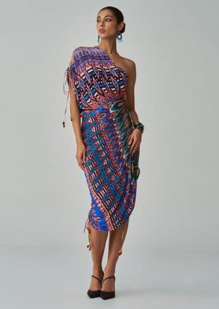 Mira multicolor ikat pleat sari dress