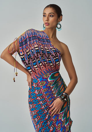 Mira multicolor ikat pleat sari dress