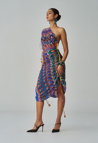 Mira multicolor ikat pleat sari dress