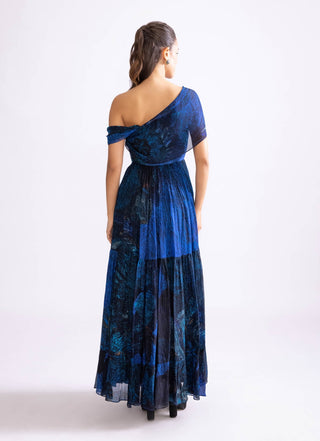 Freya Blue Tiered Effect Dress by Saaksha & Kinni, available on Indiaspopup.com