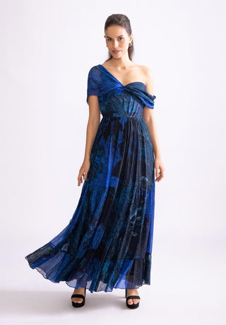 Freya Blue Tiered Effect Dress by Saaksha & Kinni, available on Indiaspopup.com