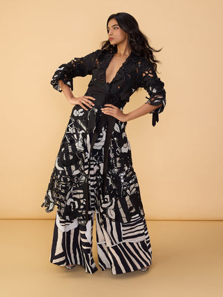 Mel black and white trench and saylor palazzo