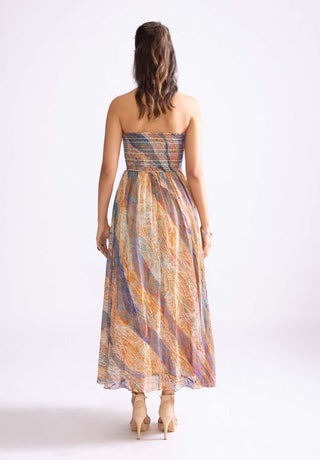 Florence Multicolor Strapless Midi Dress by Saaksha & Kinni, available on Indiaspopup.com