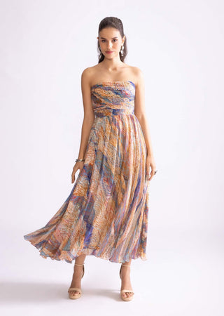 Florence Multicolor Strapless Midi Dress by Saaksha & Kinni, available on Indiaspopup.com