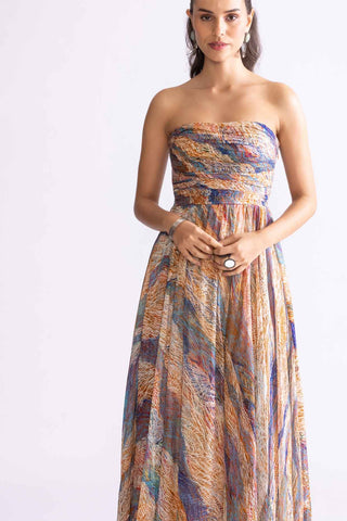 Florence Multicolor Strapless Midi Dress by Saaksha & Kinni, available on Indiaspopup.com