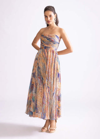 Florence Multicolor Strapless Midi Dress by Saaksha & Kinni, available on Indiaspopup.com