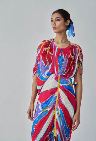 Zia pink red ikat pleat kaftan dress