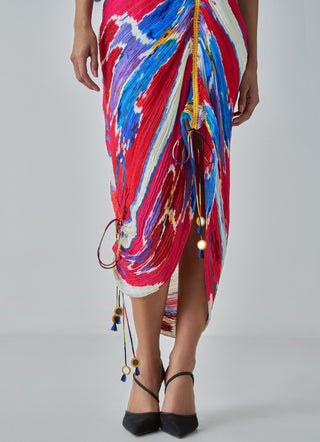 Zia pink red ikat pleat kaftan dress