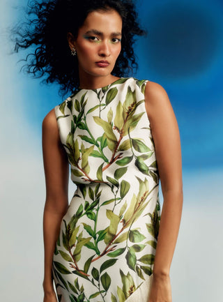 Woodland asymmetric satin fringe dress