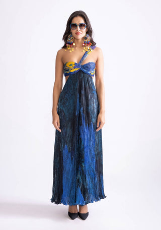 Josephine Blue Pleat Maxi Dress by Saaksha & Kinni, available on Indiaspopup.com