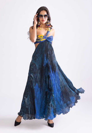 Josephine Blue Pleat Maxi Dress by Saaksha & Kinni, available on Indiaspopup.com