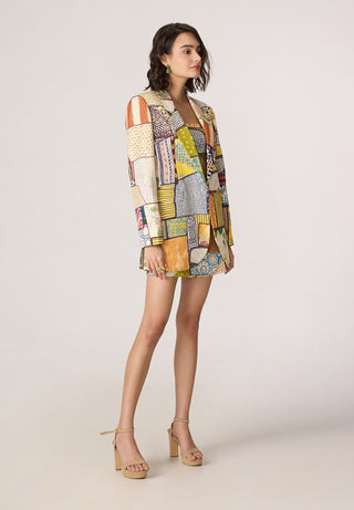 Rebekkah multicolor blazer with bustier and skort