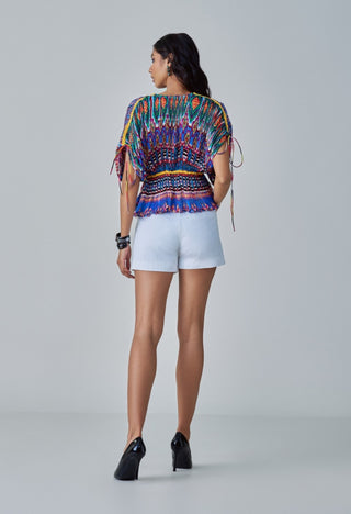 Jasmine Ikat Blouse And Shorts by Saaksha & Kinni, available on Indiaspopup.com