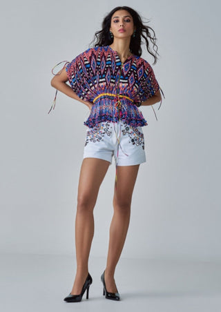 Jasmine Ikat Blouse And Shorts by Saaksha & Kinni, available on Indiaspopup.com