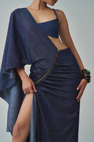 Lara Denim Bralette And Sari by Saaksha & Kinni, available on Indiaspopup.com