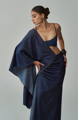 Lara Denim Bralette And Sari by Saaksha & Kinni, available on Indiaspopup.com