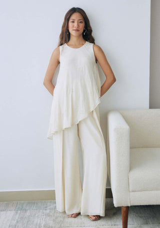Lavanya Ahuja-Ivory Asymmetrical Tunic And Pants-INDIASPOPUP.COM