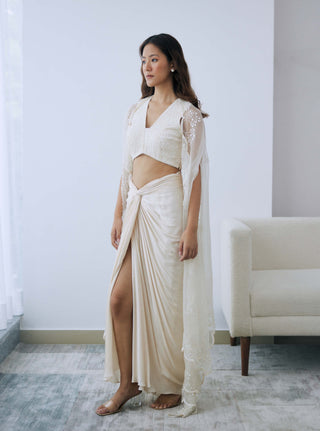 Lavanya Ahuja-Ivory Satin Draped Skirt And Blouse-INDIASPOPUP.COM