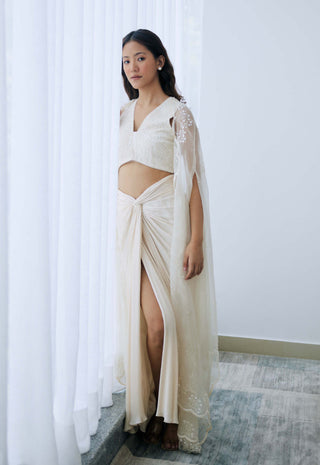 Lavanya Ahuja-Ivory Satin Draped Skirt And Blouse-INDIASPOPUP.COM