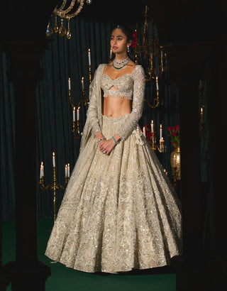 Maheen Ivory Lehenga Set by Roqa available on Indiaspopup.com