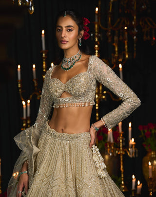 Maheen Ivory Lehenga Set by Roqa available on Indiaspopup.com