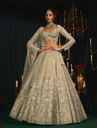 Maheen Ivory Lehenga Set by Roqa available on Indiaspopup.com