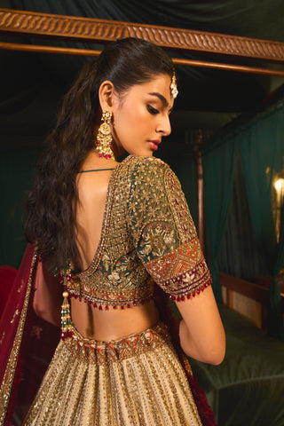 Zarafat gold zari lehenga set