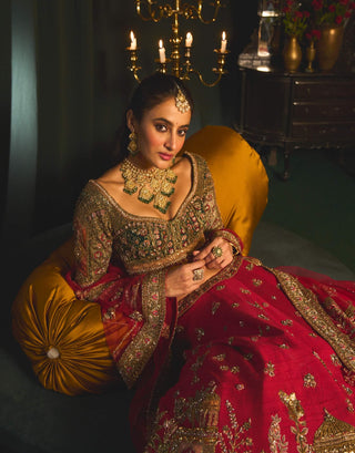 Ahmar Red Lehenga Set by Roqa available on Indiaspopup.com