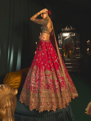 Ahmar Red Lehenga Set by Roqa available on Indiaspopup.com