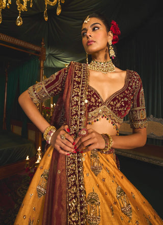 Nafidah Mustard Lehenga Set by Roqa available on Indiaspopup.com