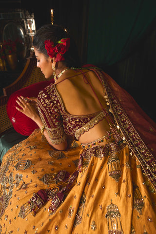 Nafidah Mustard Lehenga Set by Roqa available on Indiaspopup.com