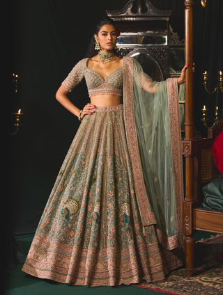 Tavus green lehenga set